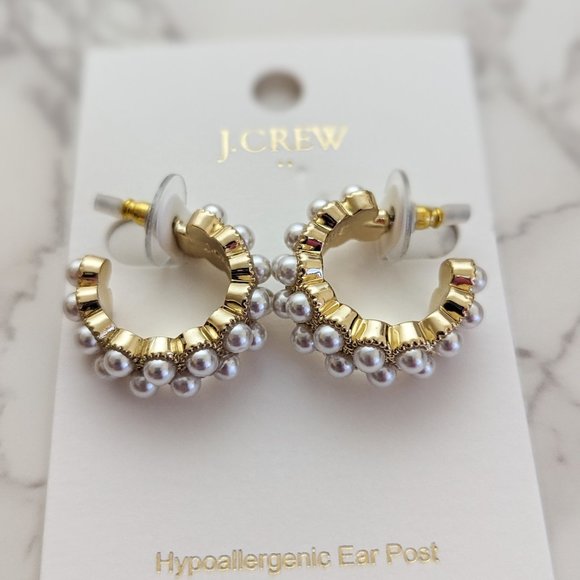 J. Crew Factory Jewelry - J.Crew Factory Pearl Hoop Earrings